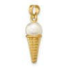 14K Satin Polished 3-D White Bead Ice Cream Cone Pendant