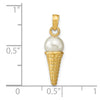 14K Satin Polished 3-D White Bead Ice Cream Cone Pendant