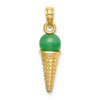 14K Satin Polished 3-D Green Bead Ice Cream Cone Pendant
