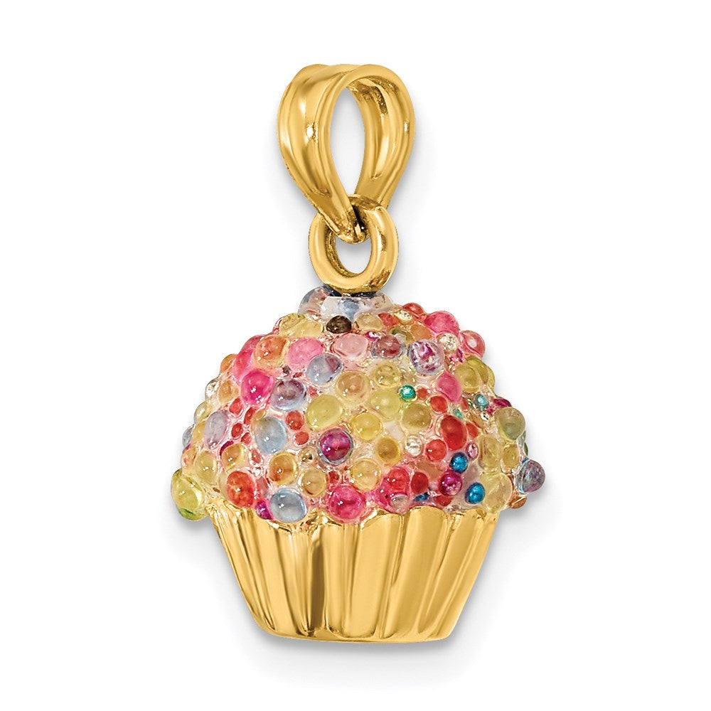 14K 3-D with Colored Bead Icing Cupcake Charm