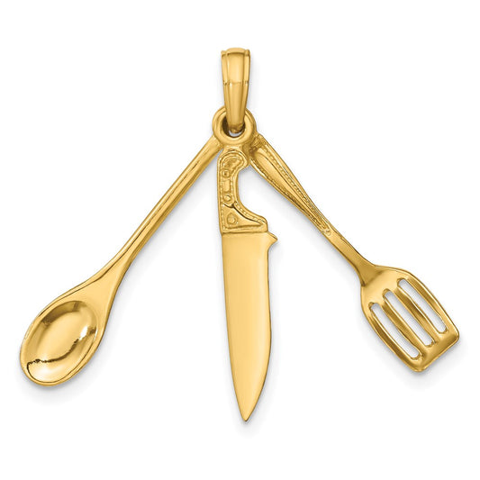 Gold 3D Cooking Utensils Pendant