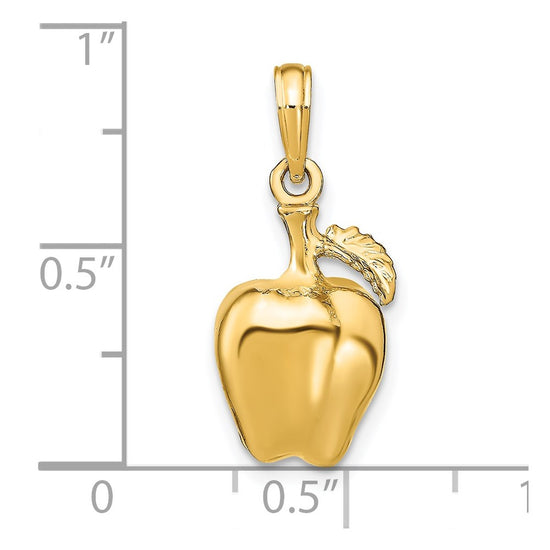 14K 3-D Apple with Stem and Leaf Charm