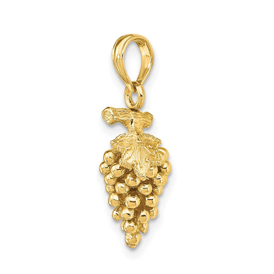14K 3-D Grapes with Stem and Leaf Charm