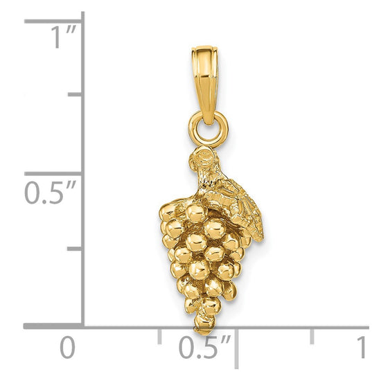 14K 3-D Grapes with Stem and Leaf Charm