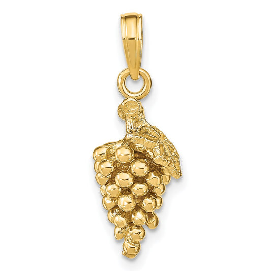14K 3-D Grapes with Stem and Leaf Charm