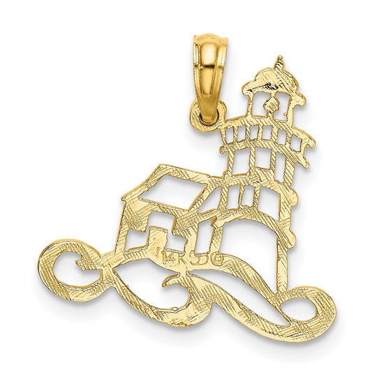 14K Cut-Out Lighthouse with Waves Charm
