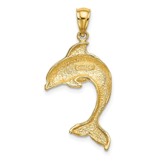 14K 2-D Polished Dolphin Jumping Charm