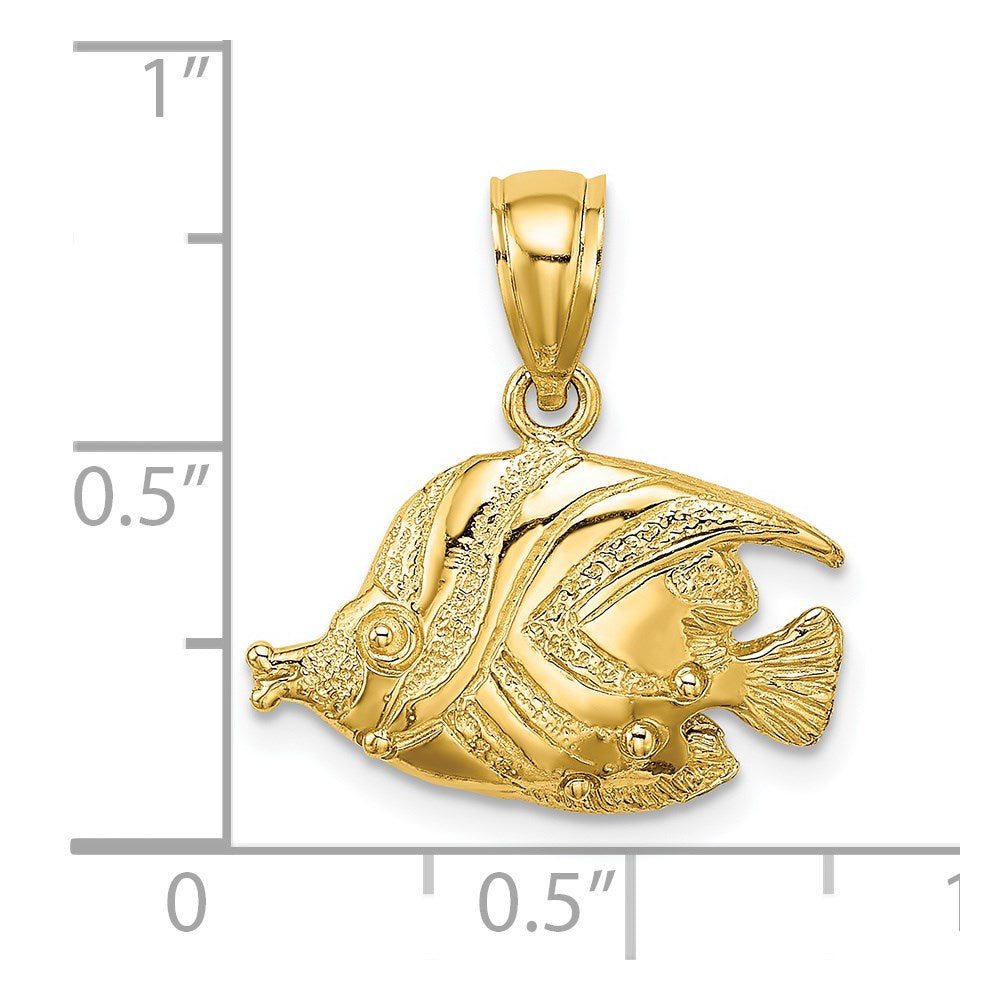 14K 2-D Polished Textured Bannerfish Charm