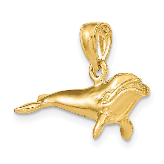 14K 3-D Polished Bowhead Whale Charm