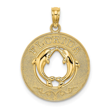 14K FLORIDA with Dolphins Circle Charm