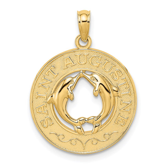 14K SAINT AUGUSTINE with Dolphins Circle Charm