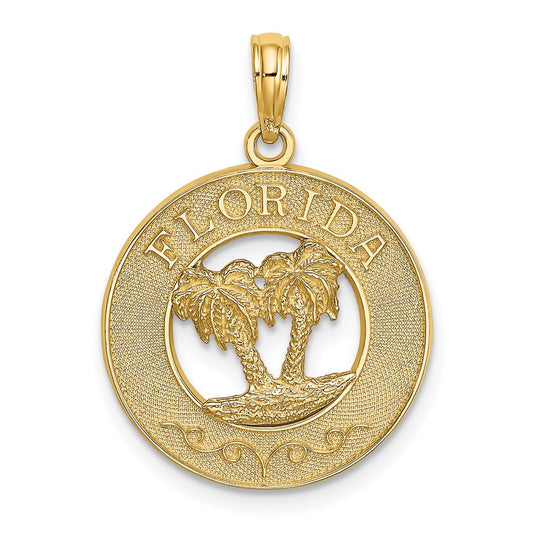 14K FLORIDA with Double Palm Tree Circle Charm