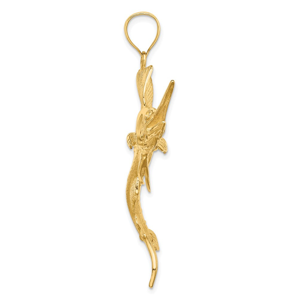 14K Large 3-D Polished and Textured Jumping Sailfish Charm