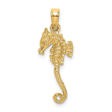 14K 3-D Textured Seahorse with Long Tail Charm