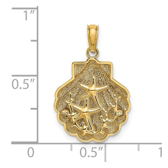 14K Reversible Starfish and Coral in Shell Charm