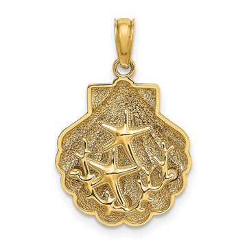 14K Reversible Starfish and Coral in Shell Charm