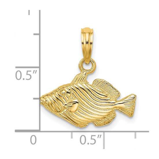 14K 2-D Engraved Striped Humu Humu Fish Charm