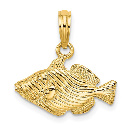 14K 2-D Engraved Striped Humu Humu Fish Charm