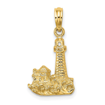 14K 2-D Lighthouse with Waves and Buildings Charm