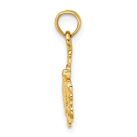 14K Textured Mini Sea Turtle and Kelp Charm