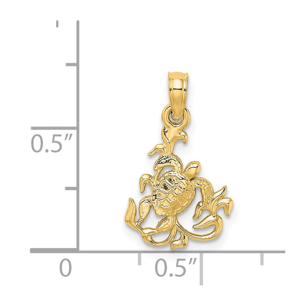 14K Textured Mini Sea Turtle and Kelp Charm