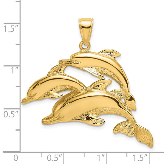 14K Large 2-D Three Dolphins Charm