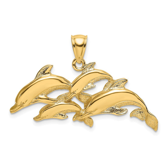 14K Polished Four Dolphins Swimming Charm