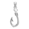 14K White Gold 3-D Large Fish Hook with Rope Charm
