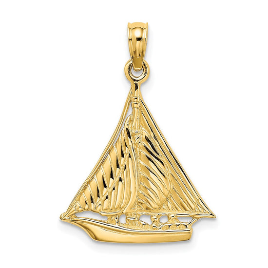 14K Polished and Textured Sailboat Charm