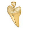 14K Large Solid Polished 3-D Shark Tooth Pendant