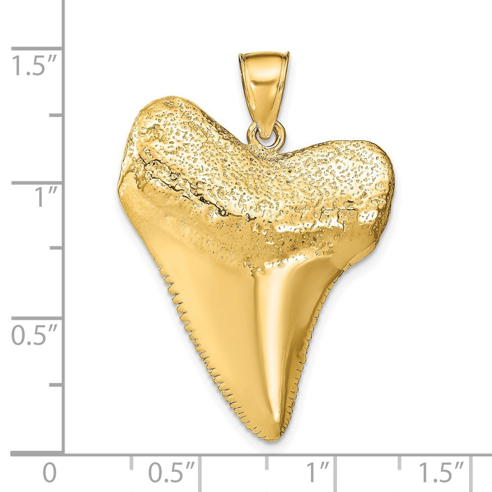 14K Large Solid Polished 3-D Shark Tooth Pendant
