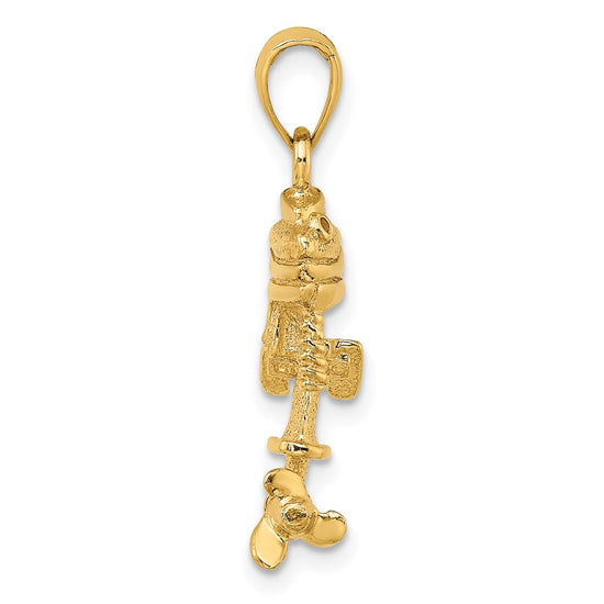 14K 3-D Boat Engine with Moveable Propeller Charm