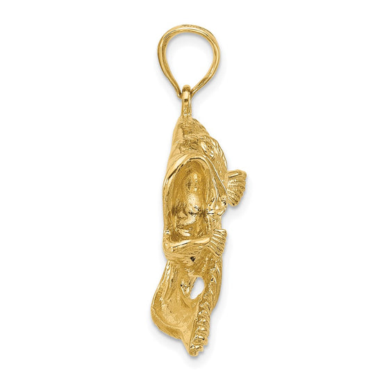 14K Large 2-D Bass Fish Jumping Charm