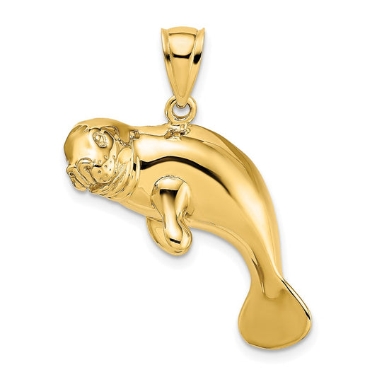 14K 2-D Polished Swimming Manatee Charm