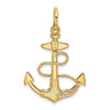 14K 3-D Textured Anchor with Rope and Shackle Bail Charm