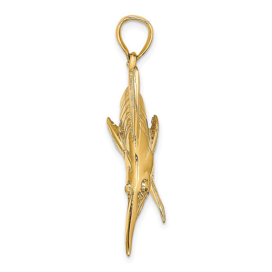 14K Large 3-D Polished and Satin Blue Marlin Charm
