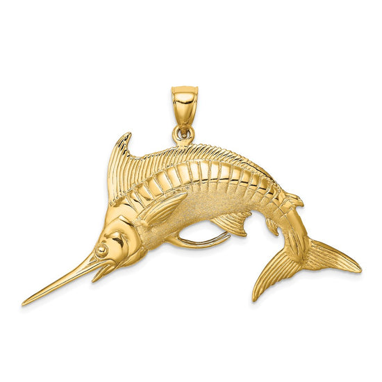 14K Large 3-D Polished and Satin Blue Marlin Charm