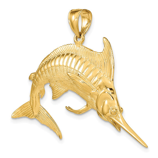 14K Large 3-D Polished and Satin Blue Marlin Charm
