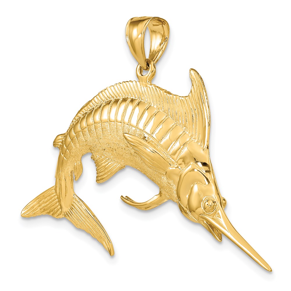 14K Large 3-D Polished and Satin Blue Marlin Charm