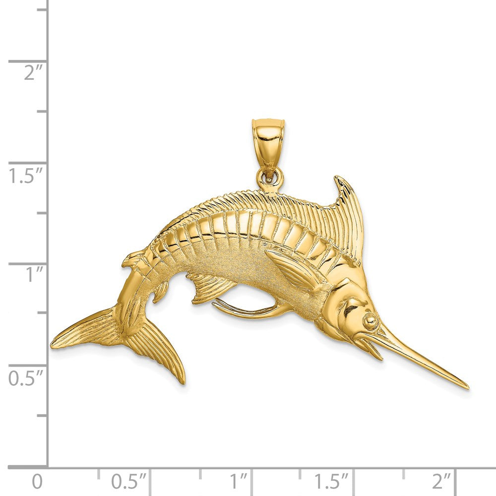 14K Large 3-D Polished and Satin Blue Marlin Charm