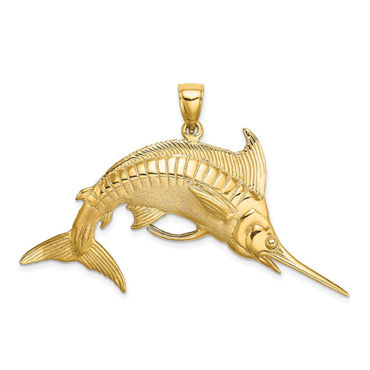 14K Large 3-D Polished and Satin Blue Marlin Charm