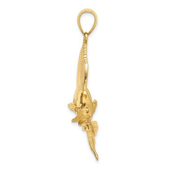 14K Large 3-D Polished and Satin Sailfish Charm