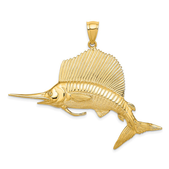 14K Large 3-D Polished and Satin Sailfish Charm