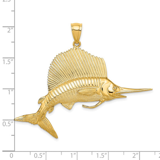 14K Large 3-D Polished and Satin Sailfish Charm