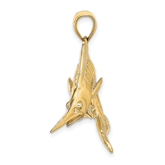 14K Large 3-D Polished and Satin White Marlin Charm