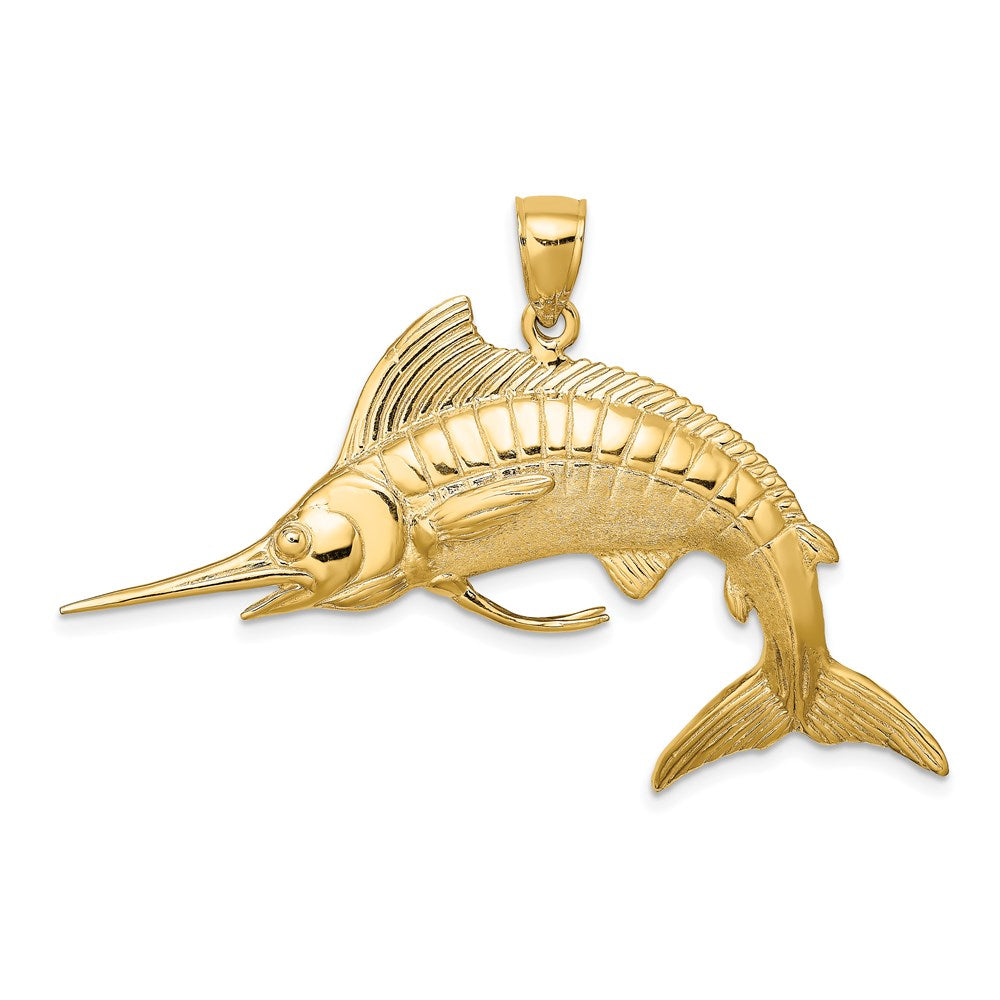 14K Large 3-D Polished and Satin White Marlin Charm