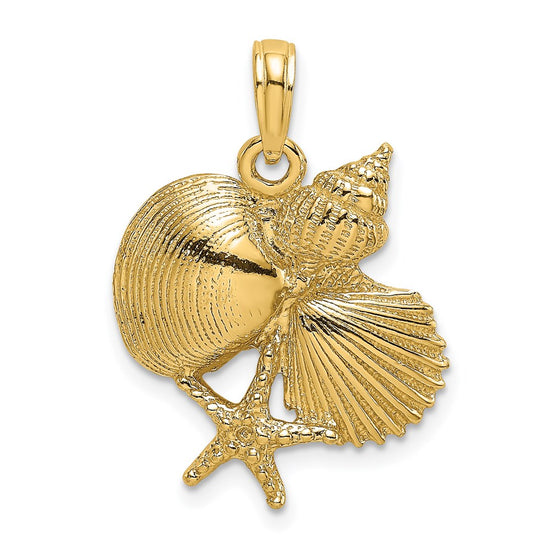 14K Textured Shell Cluster and Starfish Charm