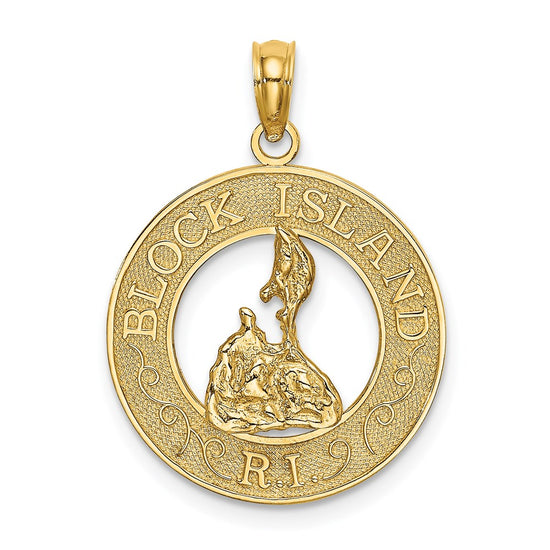 14K BLOCK ISLAND RI Circle with Map Charm