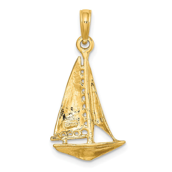 14K 3-D Polished Sailboat Charm