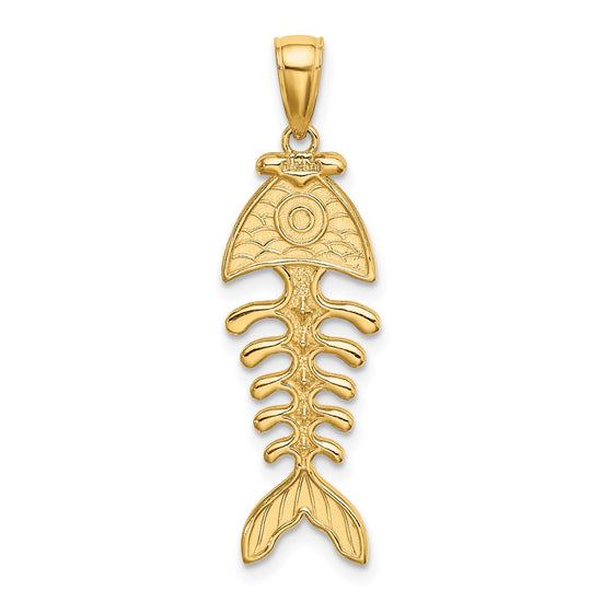 14K 3-D Polished and Textured Fishbone Charm